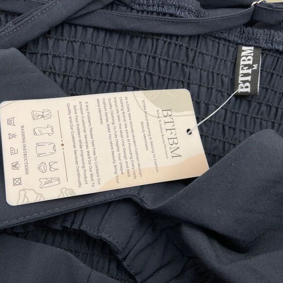 NEW BTFBM Summer Boho V-Neck cut out midi-Max dress Women’s M Black smocked back - Picture 4 of 10